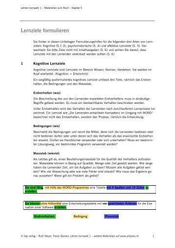 Lernziele formulieren - Arbowis