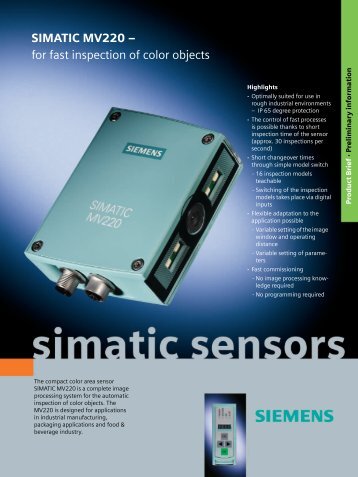 SIMATIC MV220 – for fast inspection of color objects