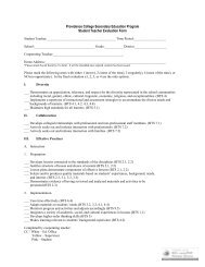 Student Teacher Evaluation Form - Providence College