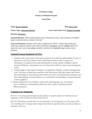 Lesson Plan Sample - Providence College