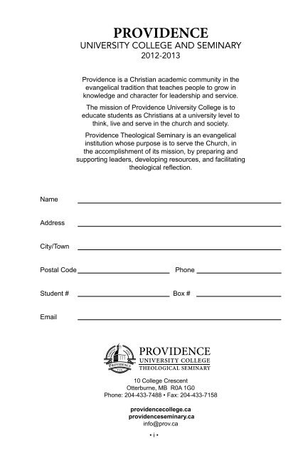 Student Handbook - Providence College and Theological Seminary