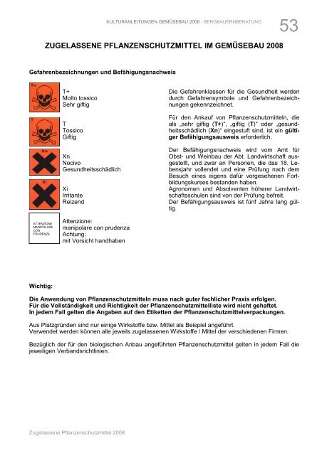 kulturanleitungen gemüsebau 2008 - bergbauernberatung