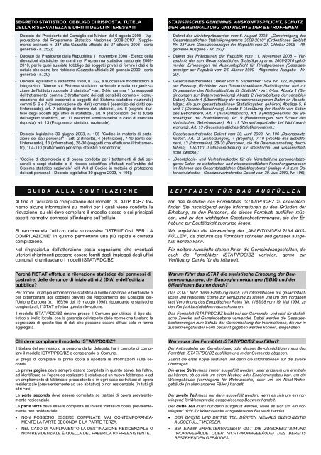 Istruzioni al modello ISTAT/PDC/BZ