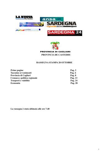 rassegna stampa 20 ottobre - Provincia di Cagliari