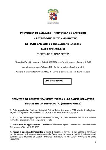 Bando assistenza fauna selvatica - Provincia di Cagliari