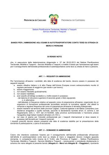 Bando per l'ammissione agli esami di autotrasportatore conto terzi ...