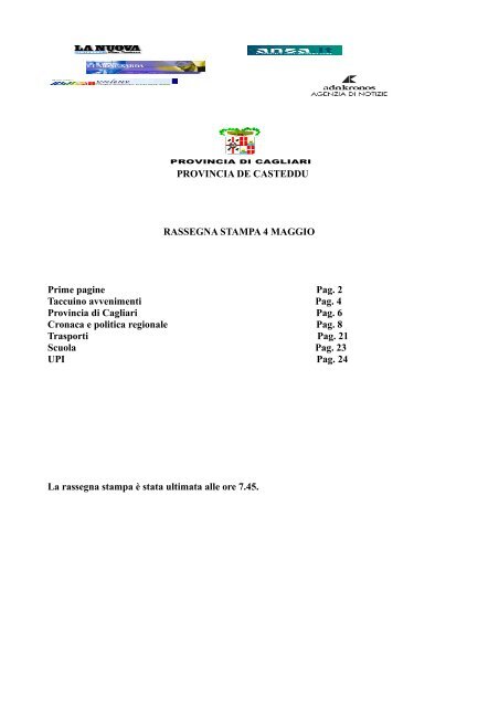 rassegna stampa 4 maggio - Provincia di Cagliari