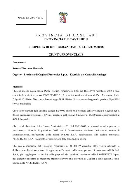 proposta 012702012 pdf - Provincia di Cagliari