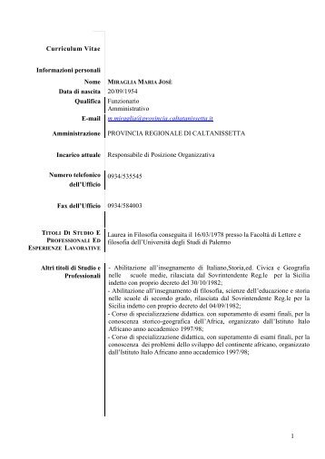 1 Curriculum Vitae Informazioni personali Data di nascita 20/09 ...