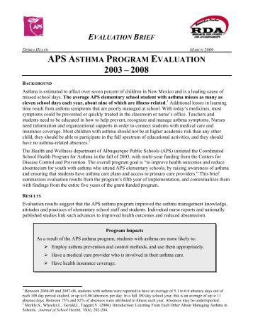 APS ASTHMA PROGRAM EVALUATION 2003 - Albuquerque Public ...
