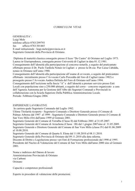 Curriculum vitae sino al 09.03.2011. Luigi Mele. Europeo[1]