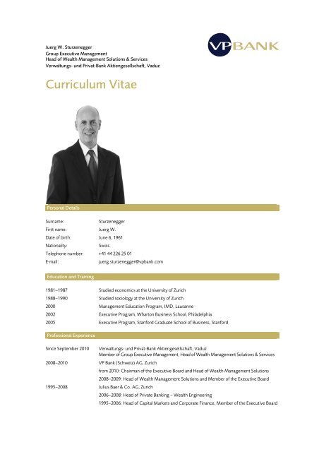 CV Juerg Sturzenegger (PDF, 74 KB) - VP Bank