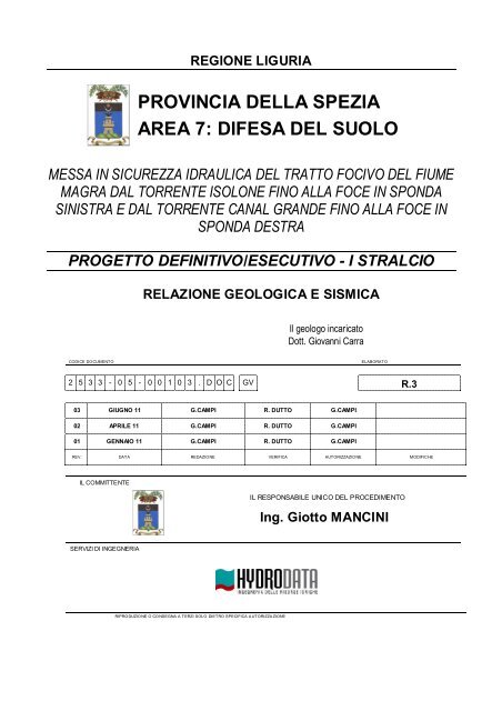 Scarica Relazione geologica e sismica - Provincia della Spezia