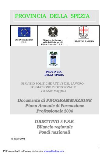 documento programmazione 2004 - Provincia della Spezia