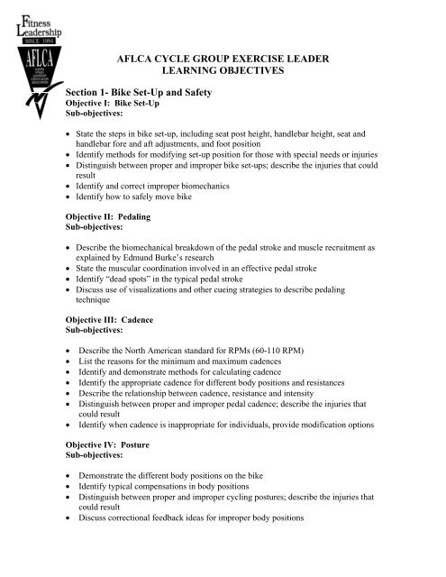 AFLCA CYCLE GROUP EXERCISE LEADER LEARNING 