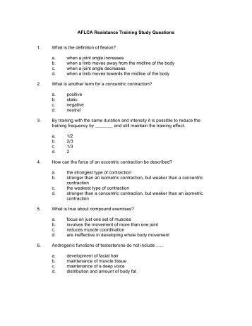 AFLCA Resistance Training Study Questions 1. - Provincial Fitness ...