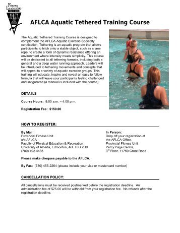 AFLCA Aquatic Tethered Training Course - Provincial Fitness Unit