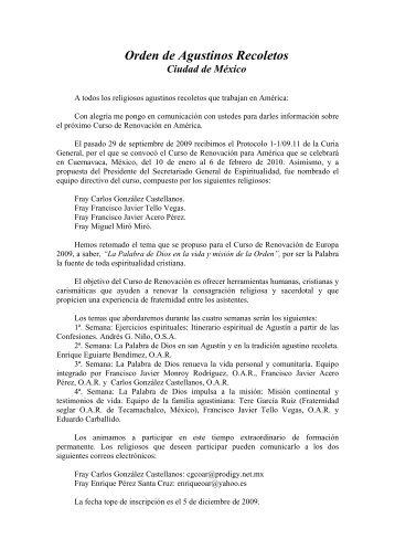 Orden de Agustinos Recoletos - Provinciasannicolas.org