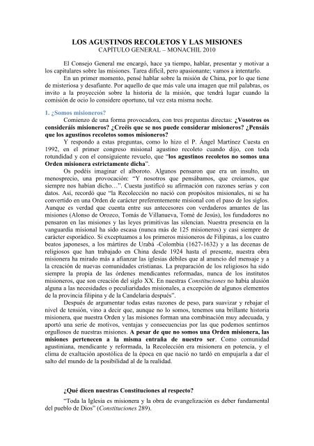 los agustinos recoletos y las misiones los agustinos recoletos y las misiones