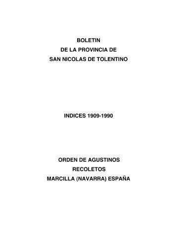 boletin de la provincia de san nicolas de tolentino indices 1909 ...