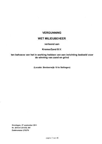 2011 definitief besluit Kremer Zand bv - Provincie Groningen