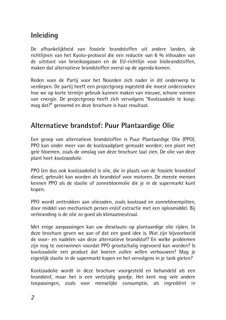 Folder Puur Plantaardige Olie - Partij voor het Noorden - Provincie ...