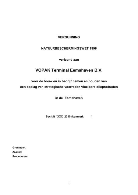 Vergunning Nb-wet Vopak - Provincie Groningen