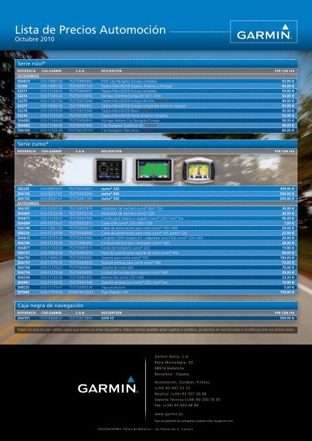 Lista de Precios Automoción - Garmin