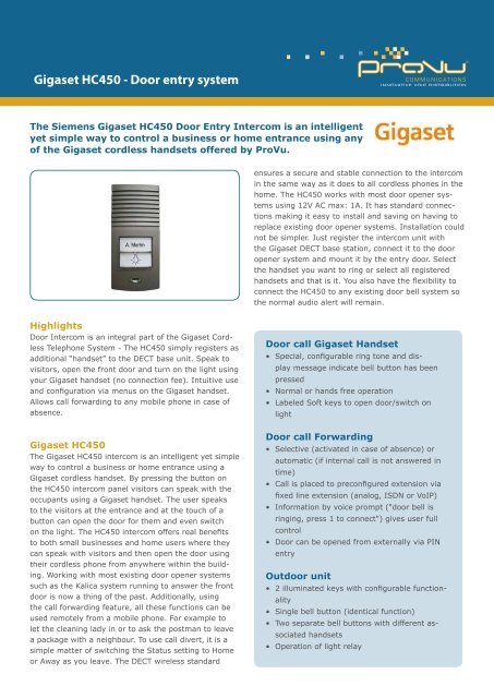 Gigaset HC450 - Door entry system - ProVu Communications
