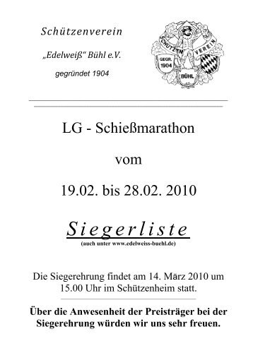 LG Mannschaftswertung - beim Schützenverein "Edelweiß" Bühl eV