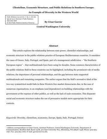 Clientelism, Economic Structure, and Public Relations in Southern ...