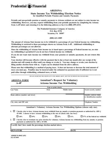 ARIZONA State Income Tax Withholding Election Notice ... - Prudential