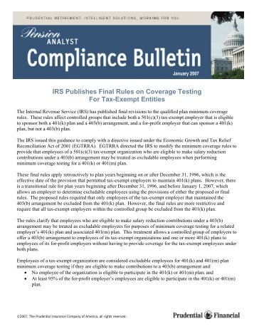 IRS Publishes Final Rules on Coverage Testing For Tax ... - Prudential