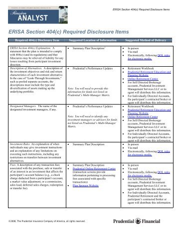 ERISA Section 404(c) Disclosure Items - Prudential