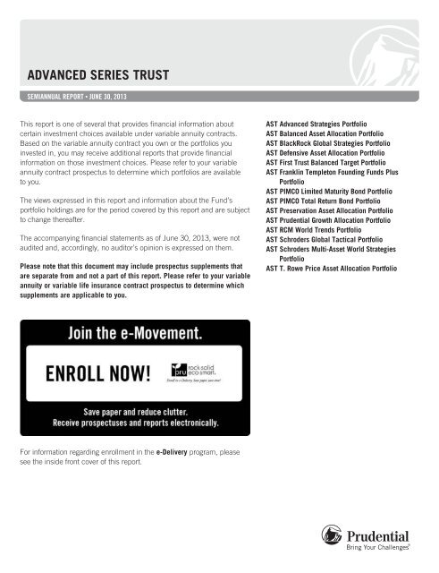 ADVANCED SERIES TRUST - Prudential