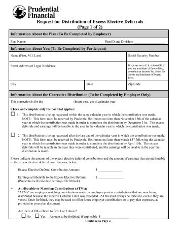 Request for Distribution of Excess Elective Deferrals ... - Prudential