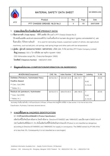 MATERIAL SAFETY DATA SHEET - à¸¡à¸«à¸²à¸à¸