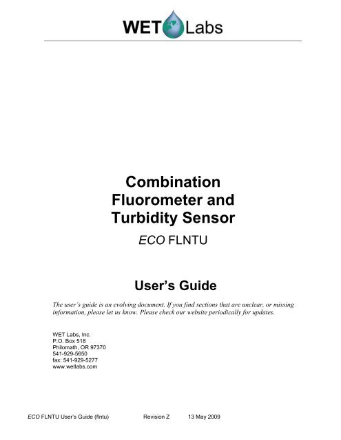 WETLabs ECO FLNTU User Manual - NEPTUNE Canada Wiki