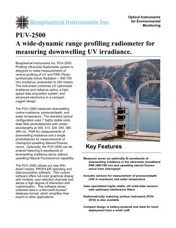 PUV-2500 A wide-dynamic range profiling radiometer for measuring ...