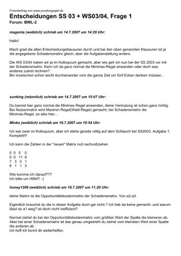 Entscheidungen SS 03 + WS03/04, Frage 1 - Studentenportal ...