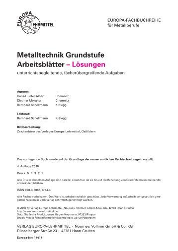 Metalltechnik Grundstufe ArbeitsblÃ¤tter ... - Europa-Lehrmittel