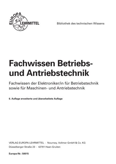Fachwissen Betriebs Und Antriebstechnik Europa Lehrmittel