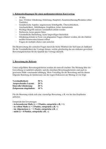 Rahmenbedingungen und Bewertungskriterien fÃ¼r das Referat - PS ...