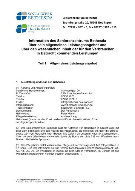 Information Des Seniorenzentrums Bethesda Pflegeheim Navigator