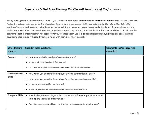 Supervisor's Guide to Writing the Overall Summary of Performance