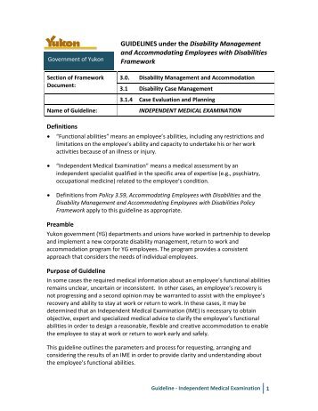 Guideline - Independent Medical Examination - Government of Yukon