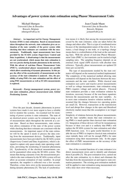 Advantages of power system state estimation using Phasor ... - PSCC