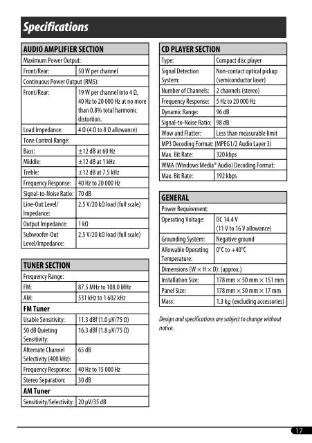 KD-G333/KD-G332/KD-G331 - JVC Multilingual Service Information ...