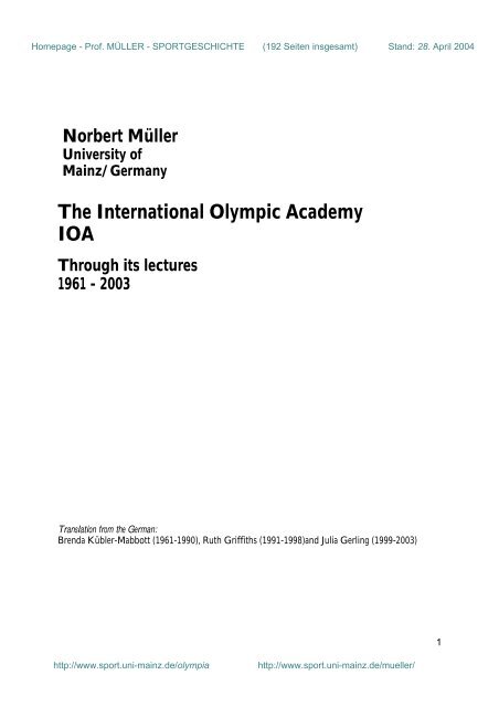 The International Olympic Academy IOA