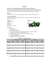 Toy Cars Distance vs. Time Data Table Car #1 Car #2